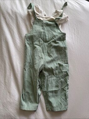 Kids Gingham Overalls Set in Green - Matching Set